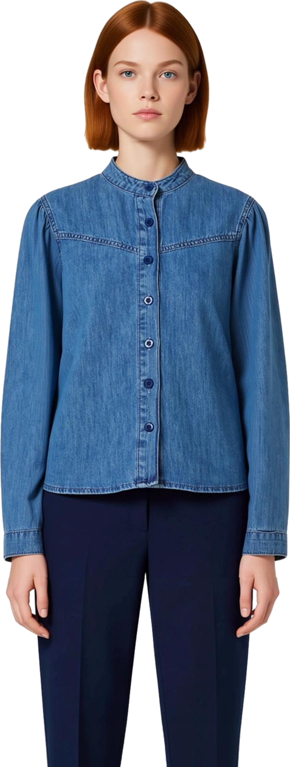 Kadın Düz Desen Denim Gömlek Hakim Yaka Detaylı Uzun Kollu Konforlu Günlük Giyim Dayanıklı