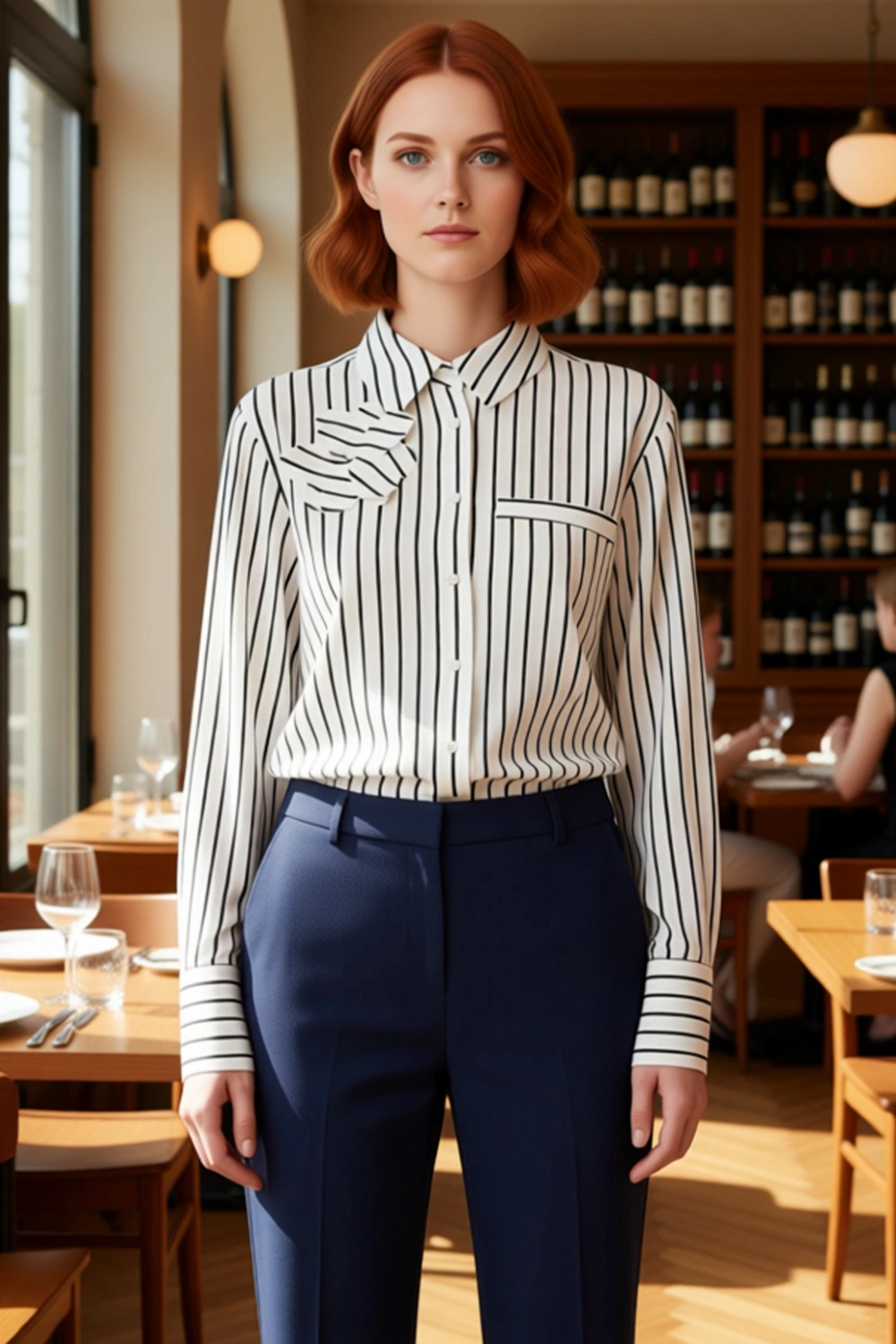Kadın Çizgili Gömlek Oversize Kesim Detaylı Yaka ile Güncel Bir Stil Sunuyor Fonksiyonel Şık