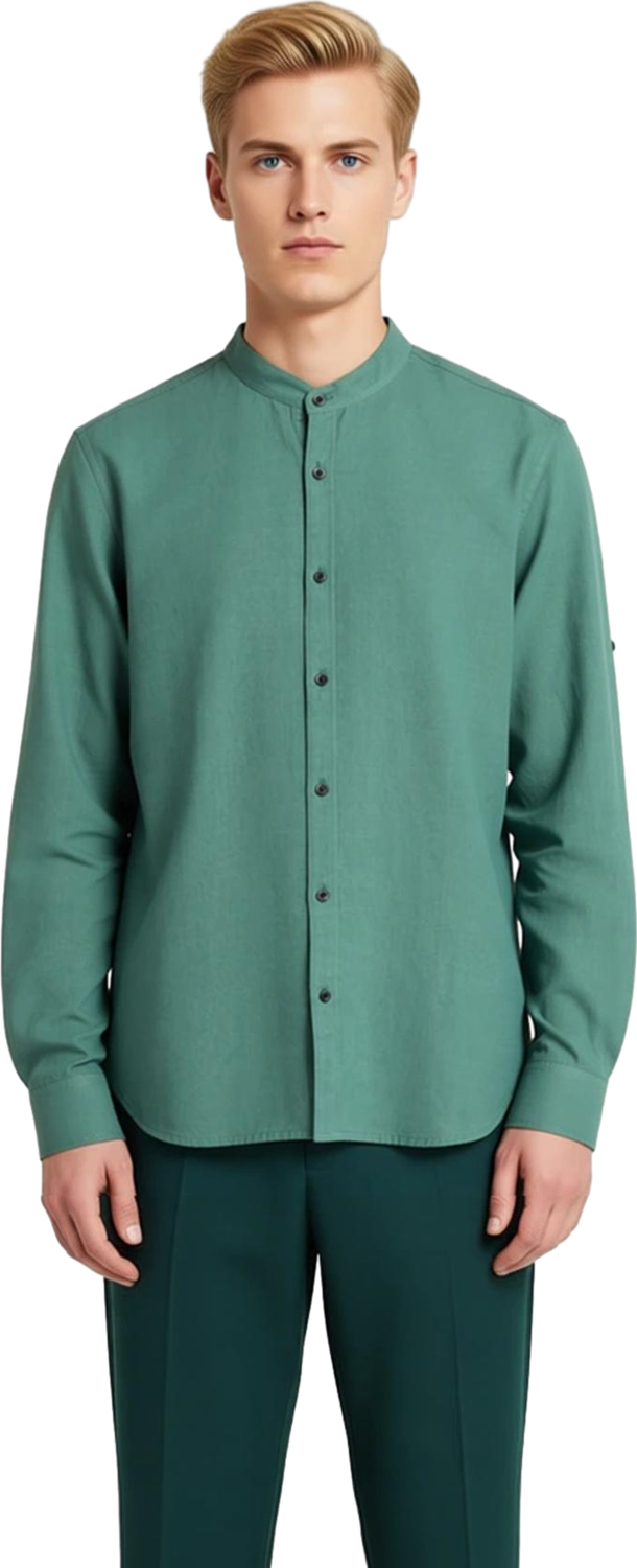 Erkek Keten Görünümlü Pamuklu Hakim Yaka Slim Fit Uzun Kollu Modern Kesim Gömlek Dayanıklı