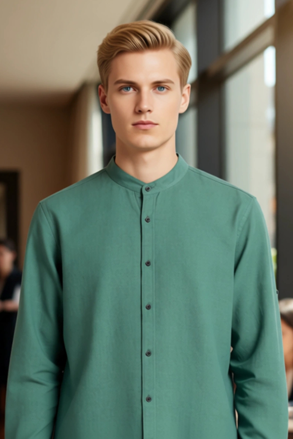 Erkek Keten Görünümlü Pamuklu Hakim Yaka Slim Fit Uzun Kollu Modern Kesim Gömlek Dayanıklı