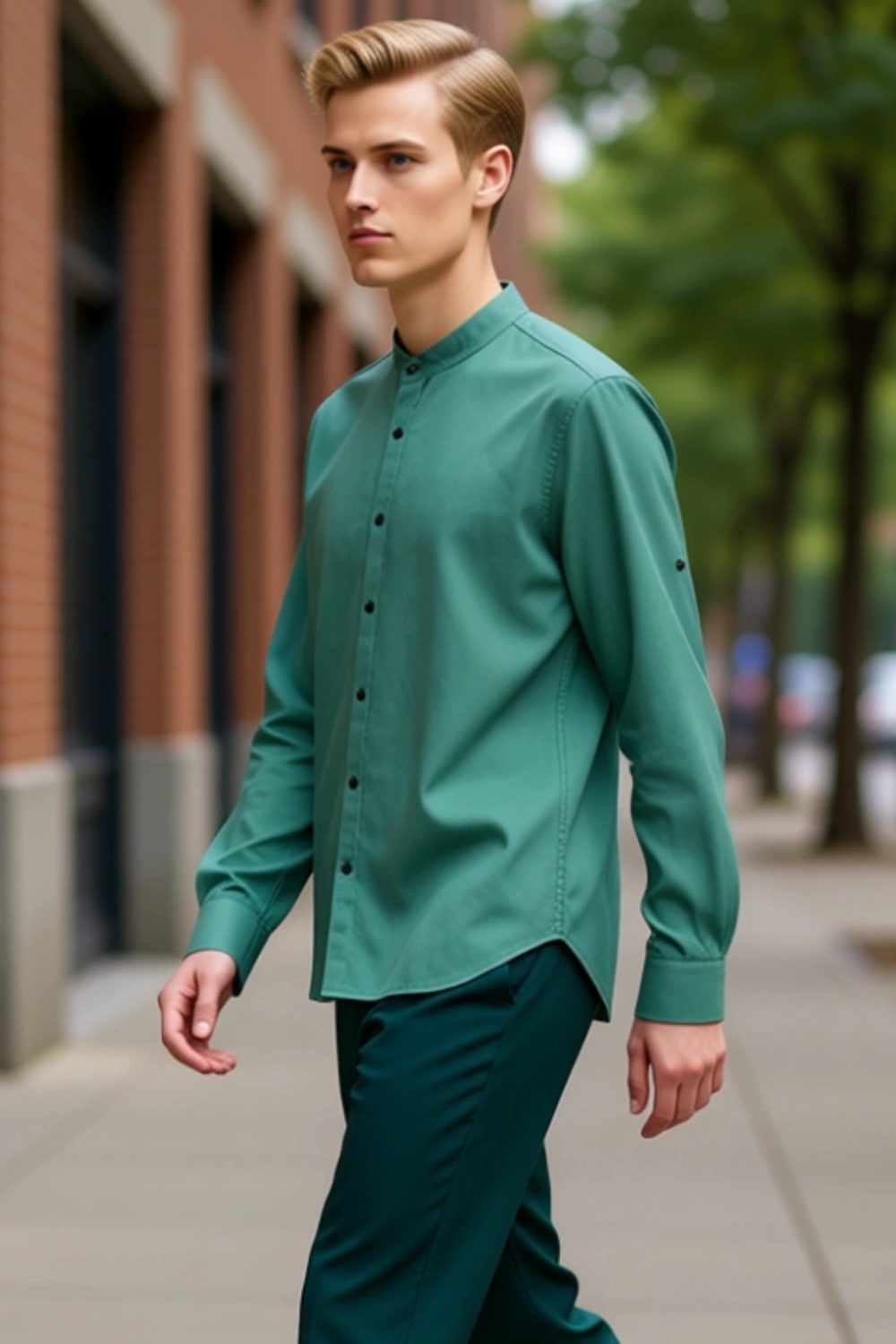 Erkek Keten Görünümlü Pamuklu Hakim Yaka Slim Fit Uzun Kollu Modern Kesim Gömlek Dayanıklı