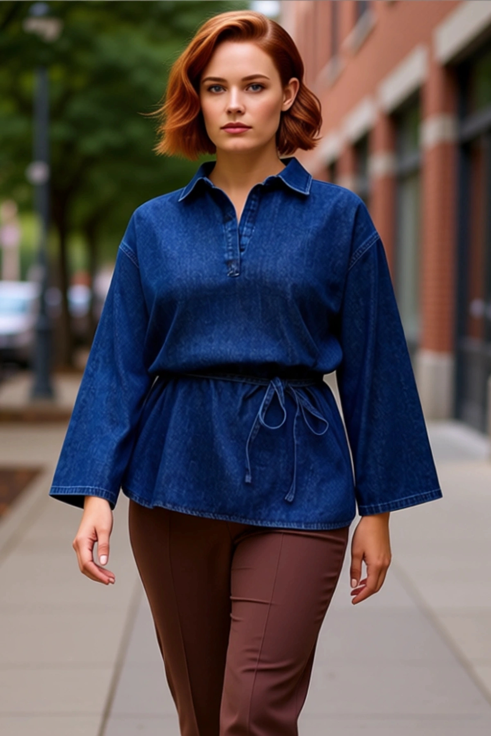Kadın Bol Kesim Denim Gömlek Bağlama Detaylı Şehir Yaşamına Uygun Konforlu Ve Modern Stil Şık