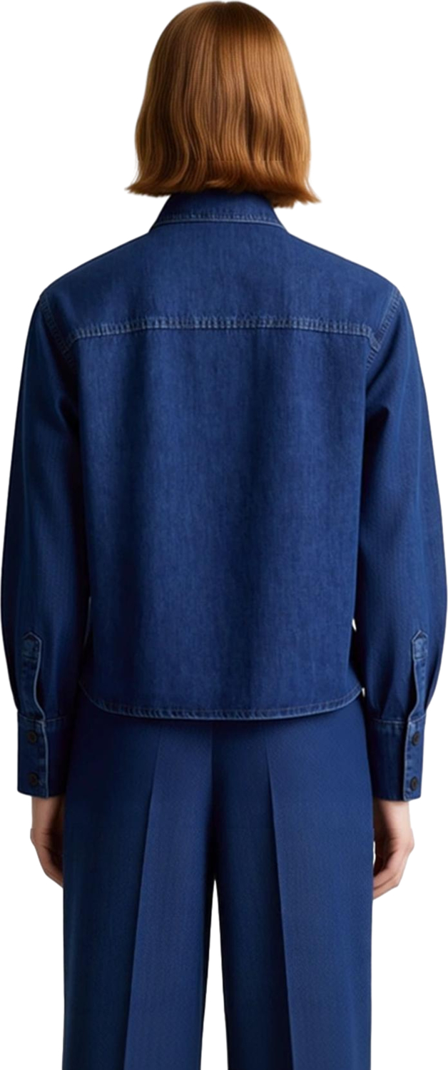 Kadın Fırfırlı Denim Gömlek Uzun Kollu Fonksiyonel Dayanıklı Kaliteli Konforlu Estetik Şık