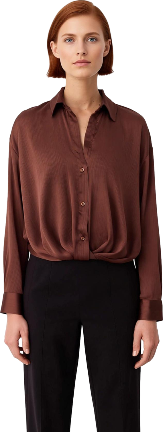 Kadın Dökümlü Oversize Gömlek Saten Dokulu Uzun Kollu Rahat Kesim Gündelik Modern Stil Şık