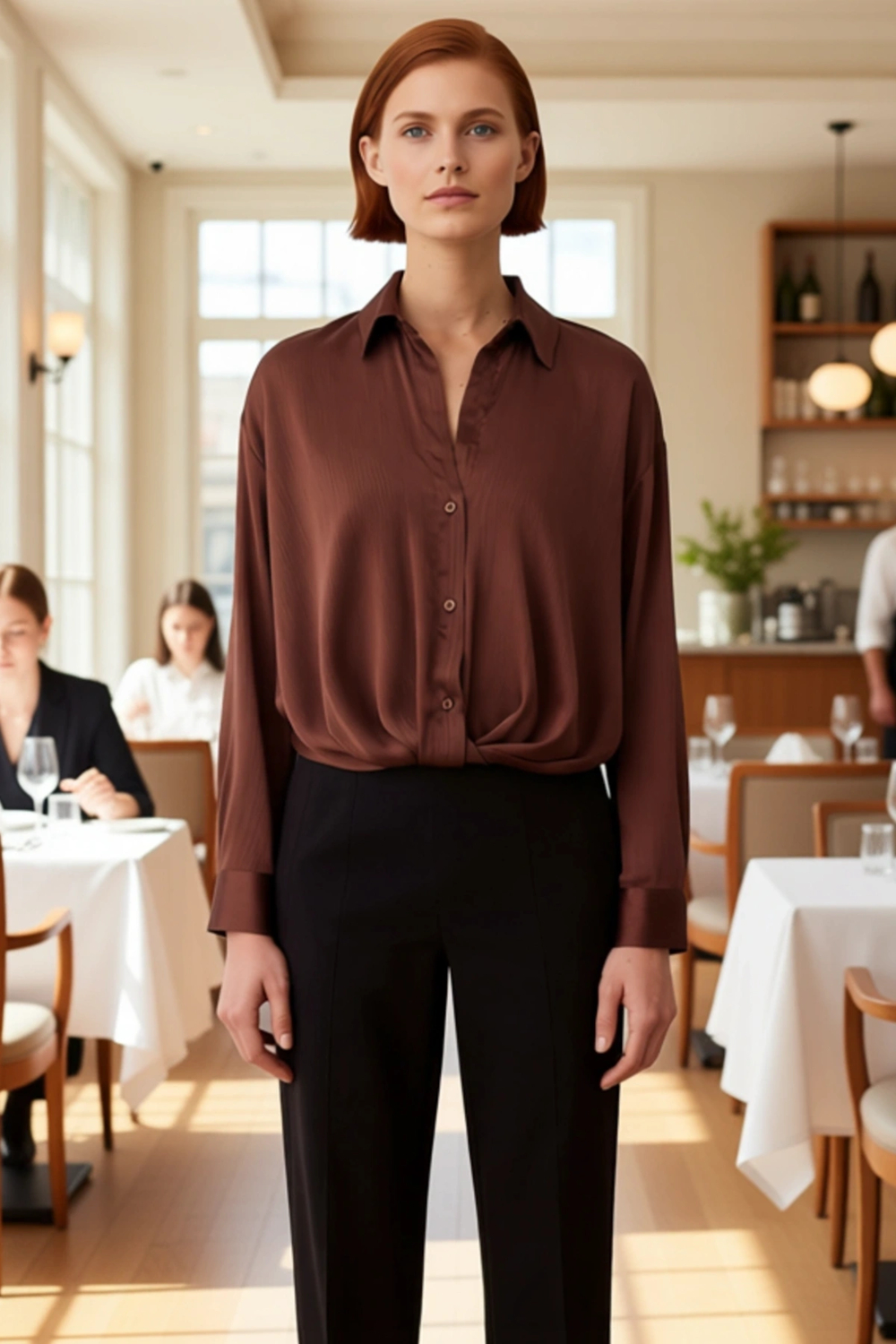 Kadın Dökümlü Oversize Gömlek Saten Dokulu Uzun Kollu Rahat Kesim Gündelik Modern Stil Şık