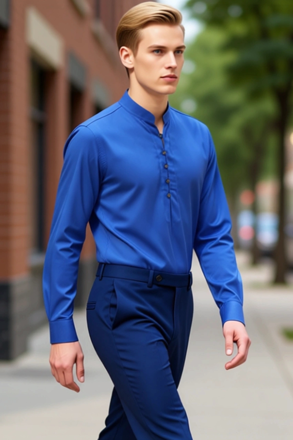 Erkek Modern Slim Fit Hakim Yaka Yarim Dugmeli Pamuklu Uzun Kollu Gomlek Fonksiyonel Rahat
