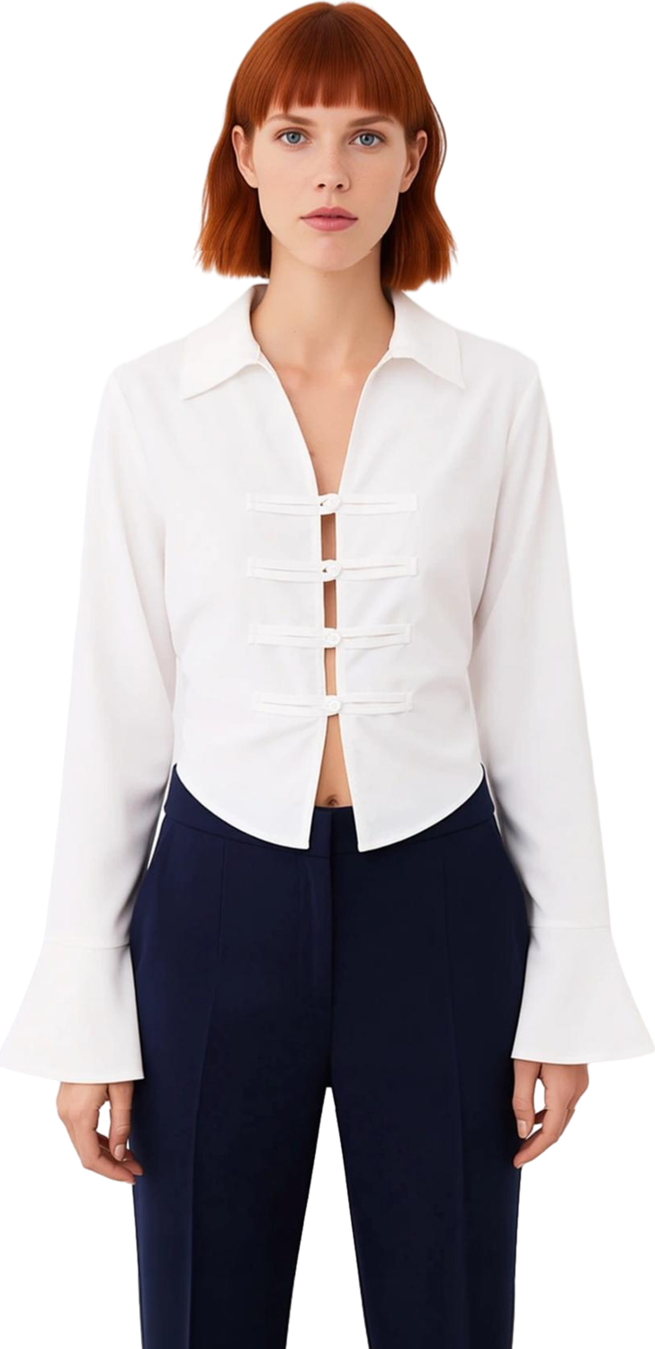 Kadın Crop Gömlek Fitted Kesim Uzun Kol Detaylı Şık ve Rahat Günlük Giyim Fonksiyonel Spor