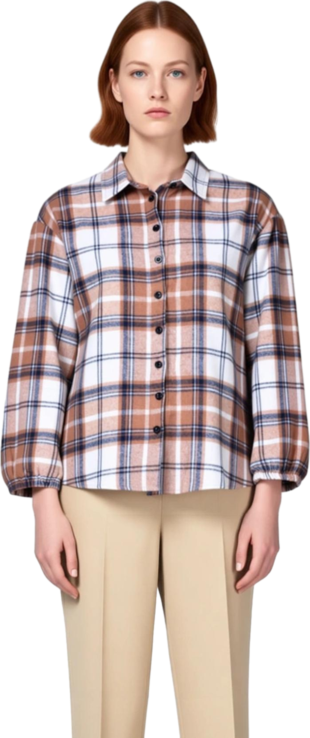 Kadın Ekose Desenli Uzun Kollu Oversize Gömlek Dokuma Kumaş Rahat Kesim Fonksiyonel Modern
