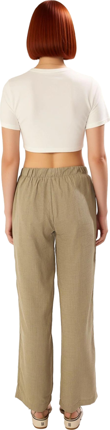 Kadın Haki Dokuma Wide Leg Pantolon Fonksiyonel Dayanıklı Kaliteli Konforlu Estetik Modern