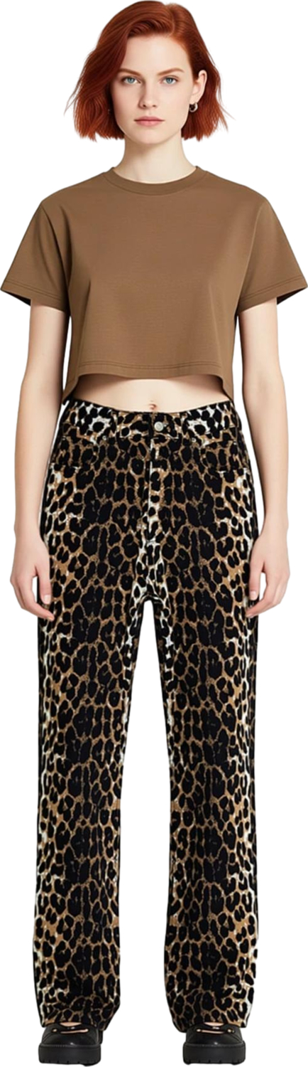 Kadın Animal Desenli Wide Leg Gabardin Pantolon Fonksiyonel Dayanıklı Kaliteli Konforlu Şık