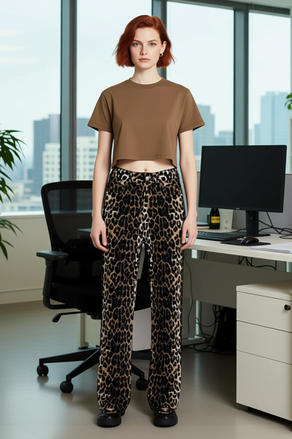 Kadın Animal Desenli Wide Leg Gabardin Pantolon Fonksiyonel Dayanıklı Kaliteli Konforlu Şık