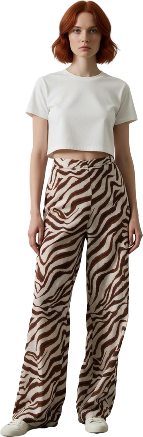 Kadın Zebra Desenli Yüksek Bel Geniş Paça Pantolon Fonksiyonel Dayanıklı Kaliteli Konforlu