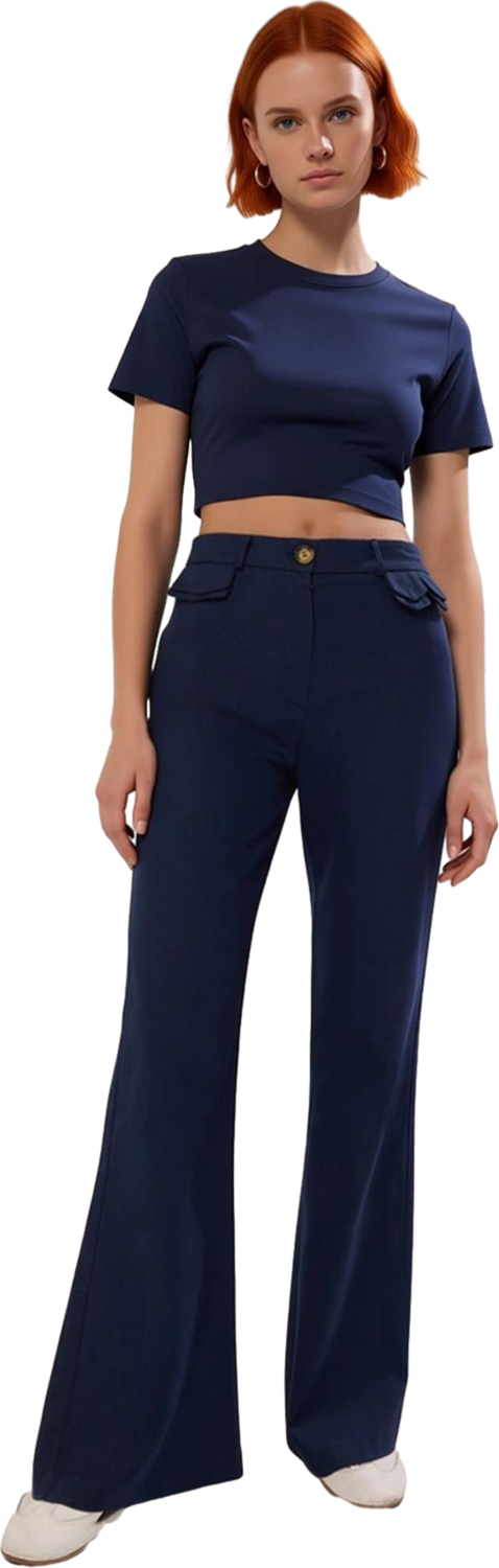Kadın Gabardin Yüksek Bel Bootcut Pantolon Fonksiyonel Dayanıklı Kaliteli Konforlu Estetik