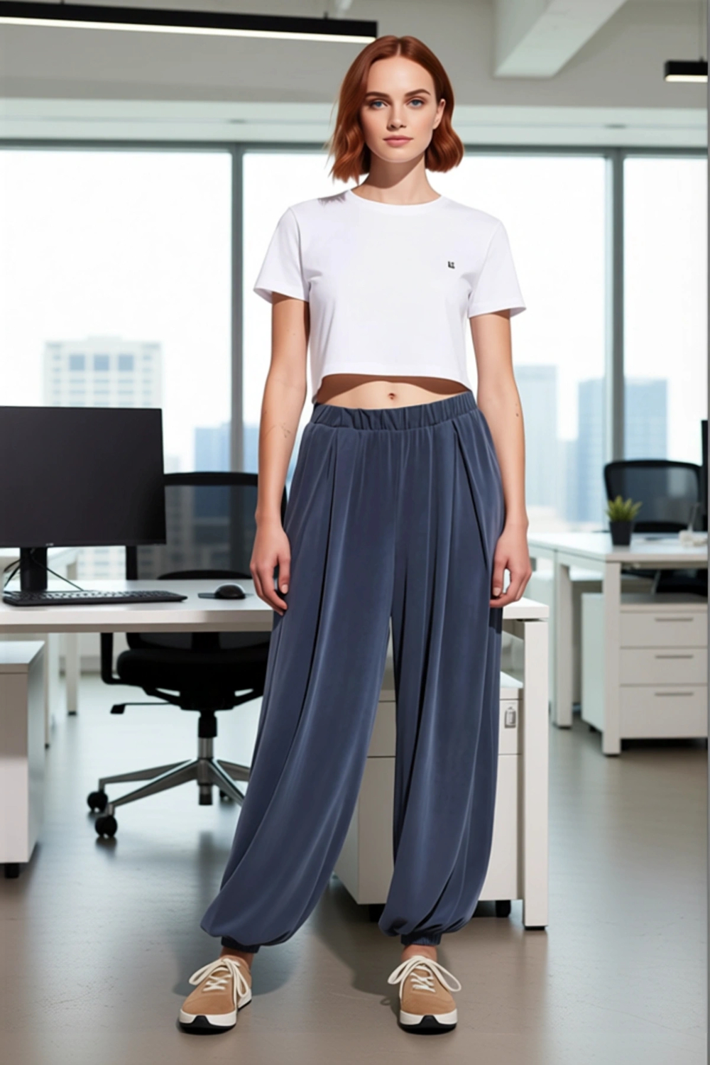 Kadın Modal Polyester Karışımlı Geniş Paça Pantolon Antrasit Fonksiyonel Dayanıklı Estetik