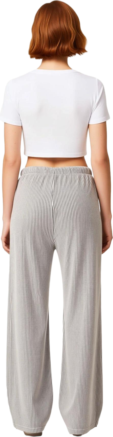 Kadın Çizgili Wide Leg Örme Pantolon Antrasit Fonksiyonel Dayanıklı Kaliteli Konforlu Spor
