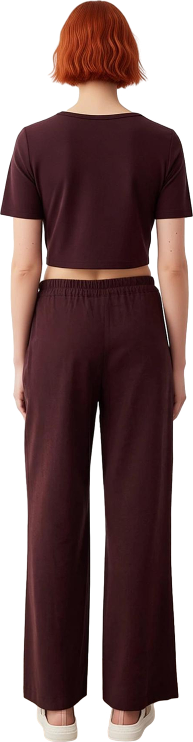 Kadın Mürdüm Wide Leg Dokuma Pantolon Fonksiyonel Dayanıklı Kaliteli Konforlu Estetik Spor