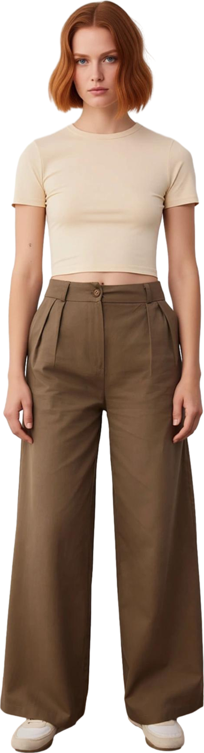 Kadın Gabardin Yüksek Bel Bol Paça Pantolon Fonksiyonel Dayanıklı Kaliteli Konforlu Modern