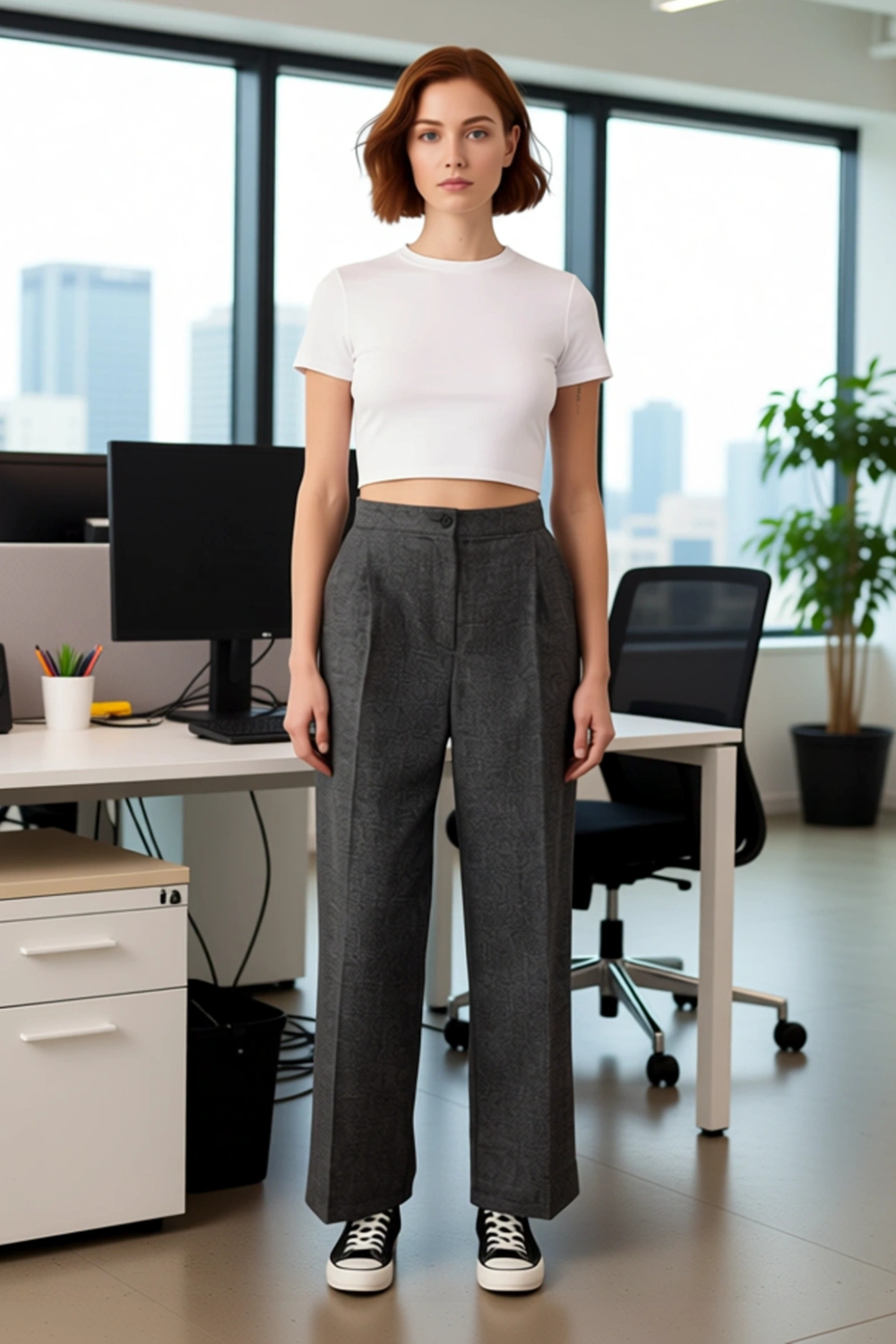 Kadın Antrasit Wide Leg Kumaş Pantolon Günlük Şıklık Fonksiyonel Dayanıklı Kaliteli Modern
