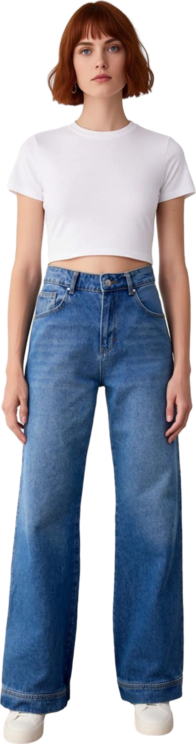 Kadın Geniş Paça Denim Pantolon Fonksiyonel Dayanıklı Kaliteli Konforlu Estetik Premium Şık