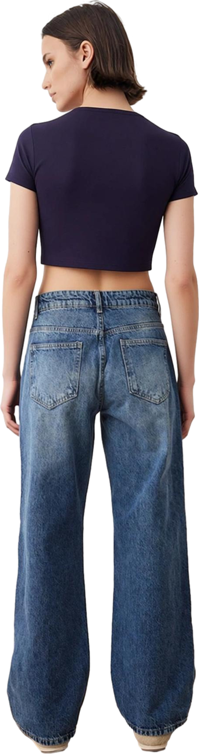 Kadın Düz Kesim Yüksek Bel Denim Pantolon Tüm Sezonlar Fonksiyonel Dayanıklı Kaliteli Spor