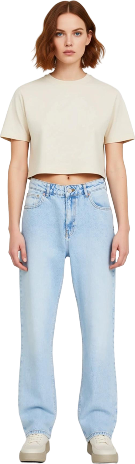 Kadın Açık Yüksek Bel Straight Fit Denim Pantolon Fonksiyonel Dayanıklı Kaliteli Konforlu Şık
