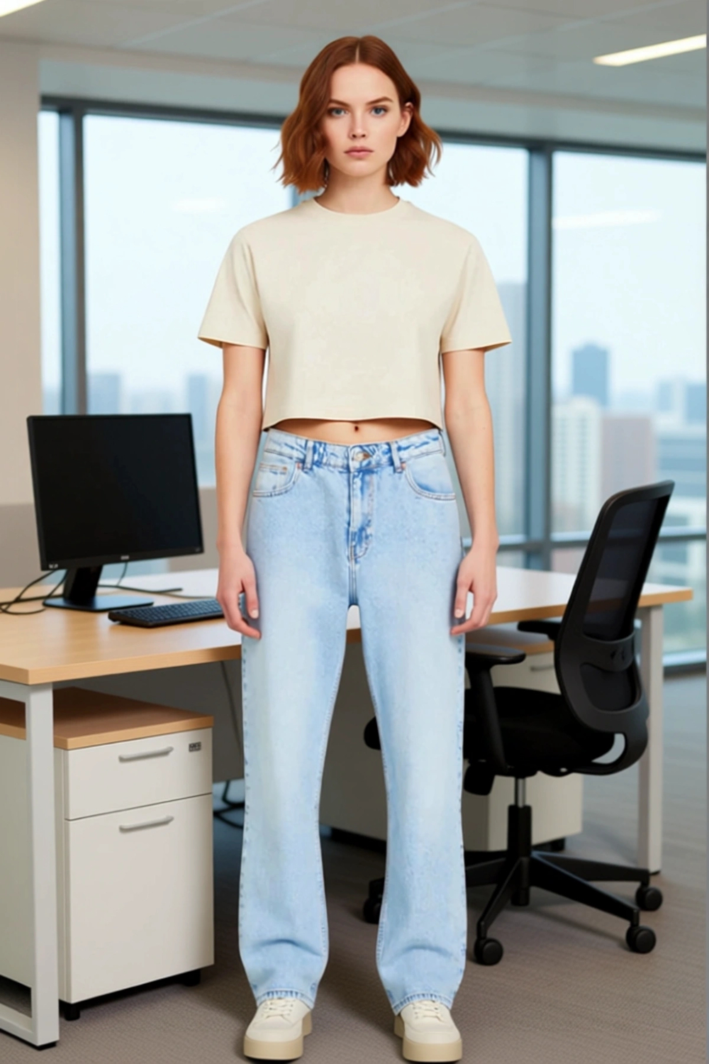 Kadın Açık Yüksek Bel Straight Fit Denim Pantolon Fonksiyonel Dayanıklı Kaliteli Konforlu Şık