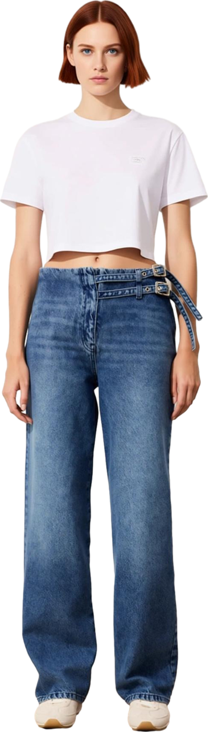 Kadın Geniş Paça Denim Pantolon Kemer Detaylı Fonksiyonel Dayanıklı Kaliteli Konforlu Spor
