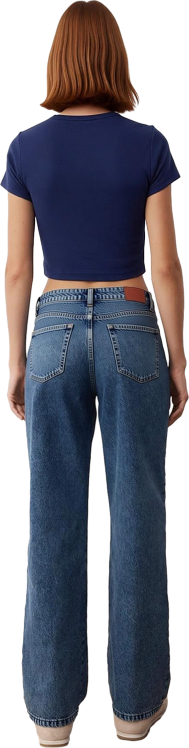 Kadın Geniş Paça Denim Pantolon Kemer Detaylı Fonksiyonel Dayanıklı Kaliteli Konforlu Spor