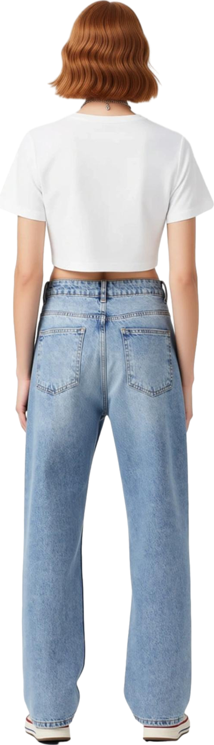 Kadın Açık Yüksek Bel Düz Kesim Denim Pantolon Fonksiyonel Dayanıklı Kaliteli Konforlu Şık
