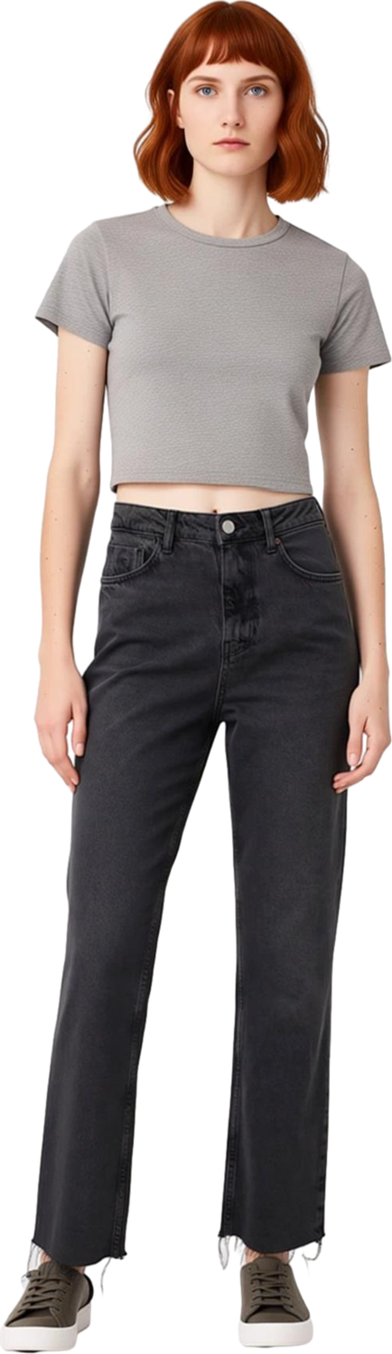 Kadın Yüksek Bel Straight Kesim Denim Pantolon Fonksiyonel Dayanıklı Kaliteli Konforlu Şık