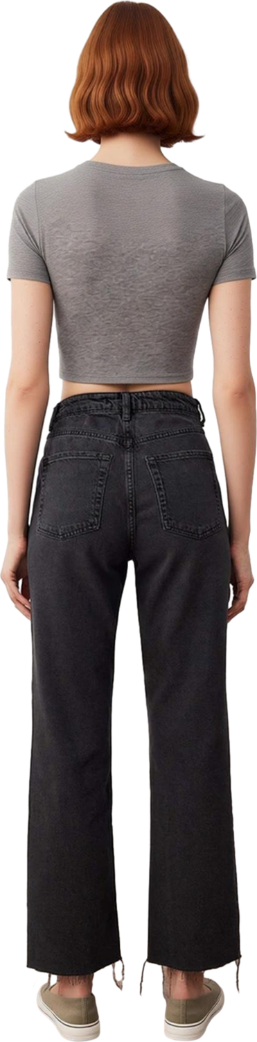 Kadın Yüksek Bel Straight Kesim Denim Pantolon Fonksiyonel Dayanıklı Kaliteli Konforlu Şık