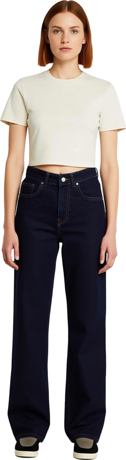 Kadın Koyu Düz Paça Denim Pantolon Fonksiyonel Dayanıklı Kaliteli Konforlu Estetik Premium