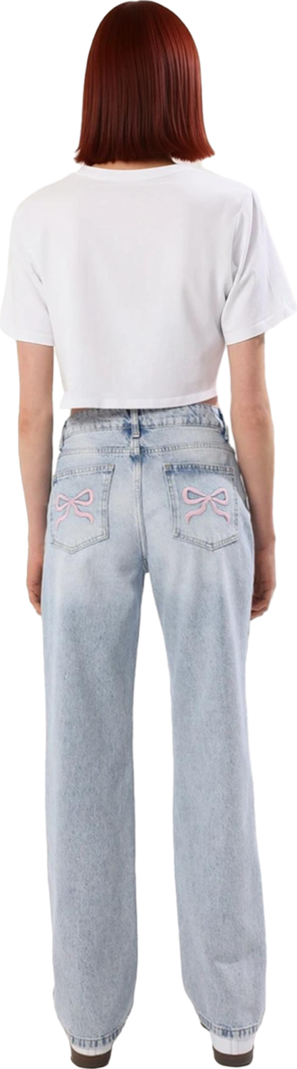 Kadın Açık Düşük Bel Geniş Paça Nakışlı Denim Pantolon Fonksiyonel Dayanıklı Kaliteli Spor