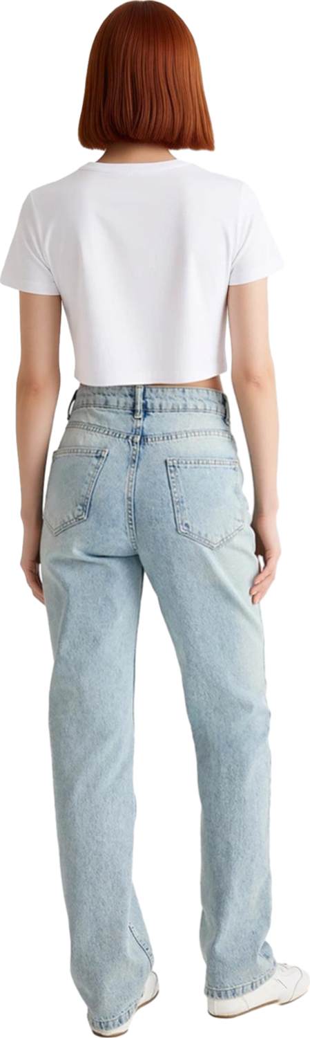 Kadın Açık Straight Kesim Yüksek Bel Jean Pantolon Fonksiyonel Dayanıklı Kaliteli Konforlu