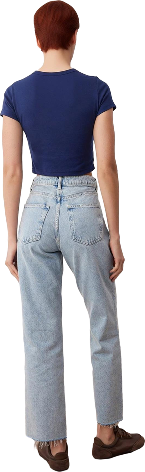 Kadın Açık Düz Paça Yüksek Bel Denim Pantolon Fonksiyonel Dayanıklı Kaliteli Konforlu Spor