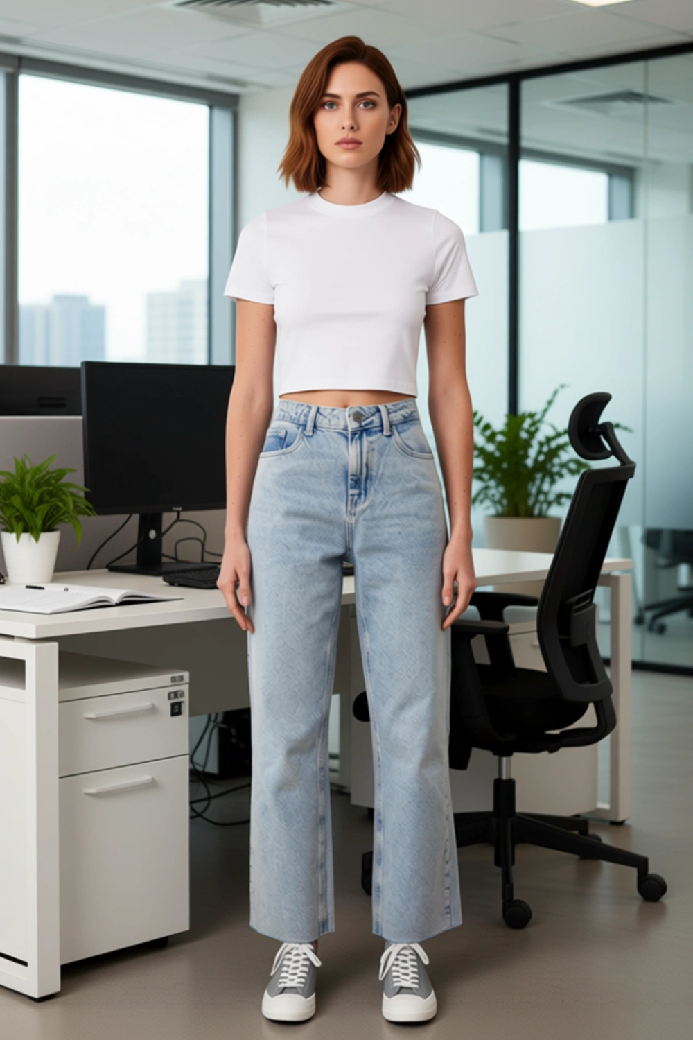 Kadın Açık Düz Paça Yüksek Bel Denim Pantolon Fonksiyonel Dayanıklı Kaliteli Konforlu Spor