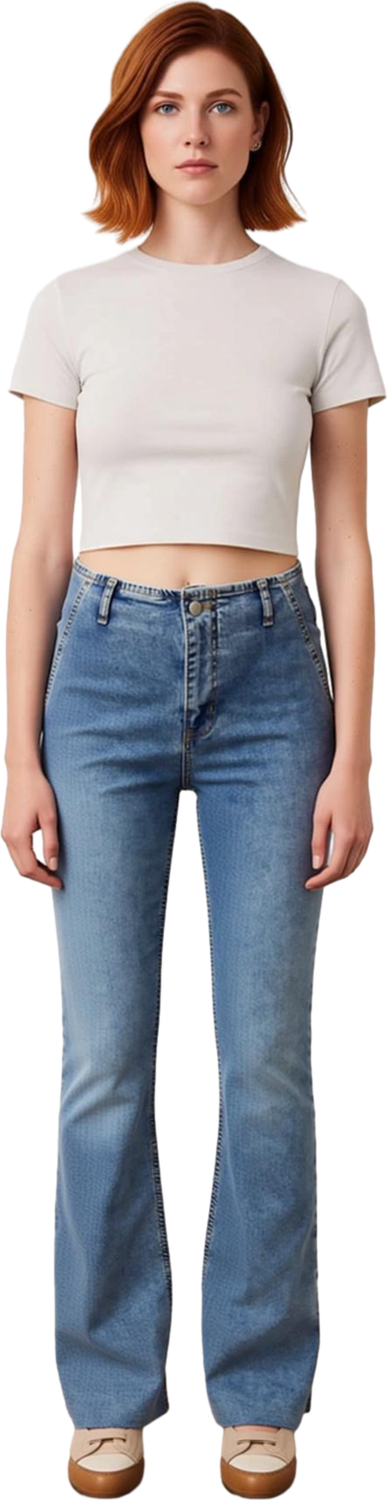Kadın Yüksek Bel Flare Kesim Denim Pantolon Fonksiyonel Dayanıklı Kaliteli Konforlu Modern