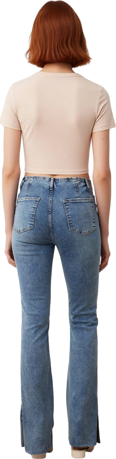 Kadın Yüksek Bel Flare Kesim Denim Pantolon Fonksiyonel Dayanıklı Kaliteli Konforlu Modern