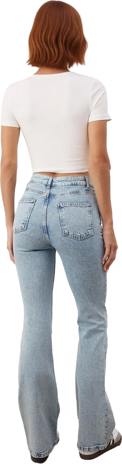 Kadın Açık Yüksek Bel Flare Kesim Denim Pantolon Fonksiyonel Dayanıklı Kaliteli Konforlu Şık