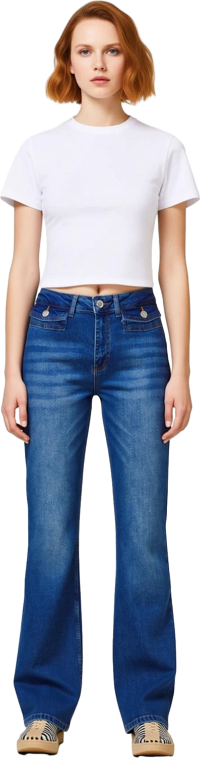 Kadin Yüksek Bel Flare Denim Pantolon Fonksiyonel Dayanıklı Kaliteli Konforlu Estetik Spor