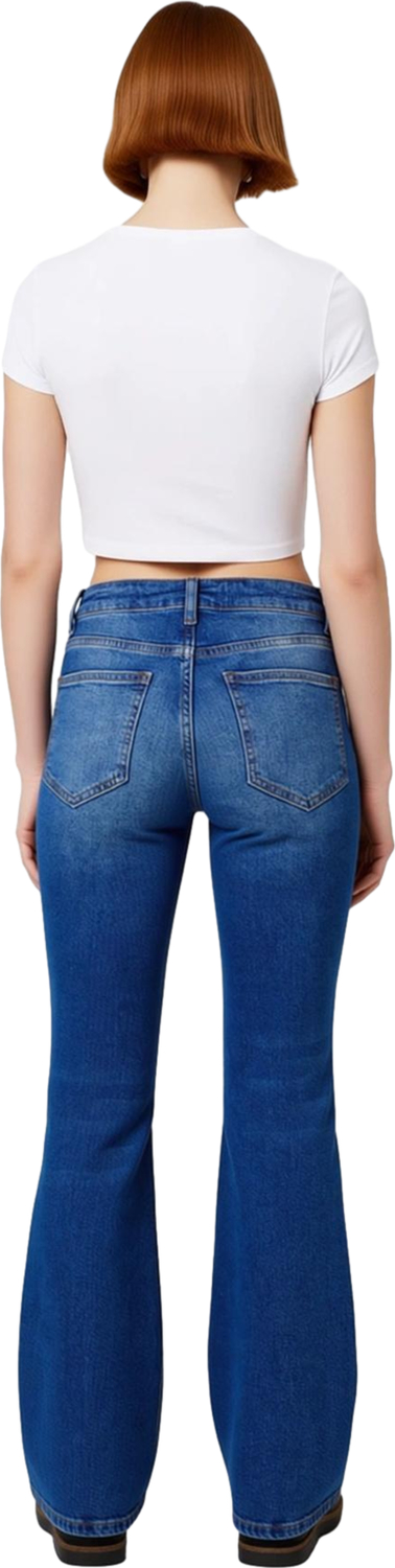 Kadin Yüksek Bel Flare Denim Pantolon Fonksiyonel Dayanıklı Kaliteli Konforlu Estetik Spor