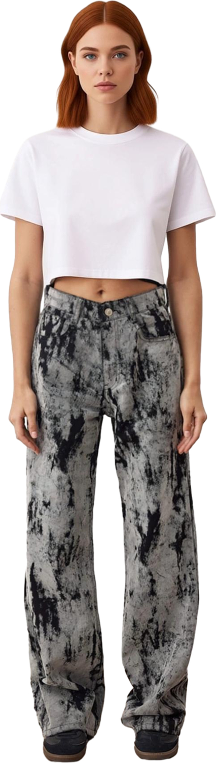 Kadın Desenli Yüksek Bel Wide Leg Denim Pantolon Fonksiyonel Dayanıklı Kaliteli Konforlu Şık