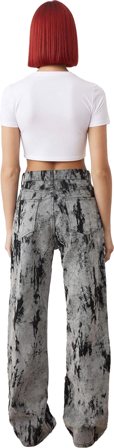 Kadın Desenli Yüksek Bel Wide Leg Denim Pantolon Fonksiyonel Dayanıklı Kaliteli Konforlu Şık