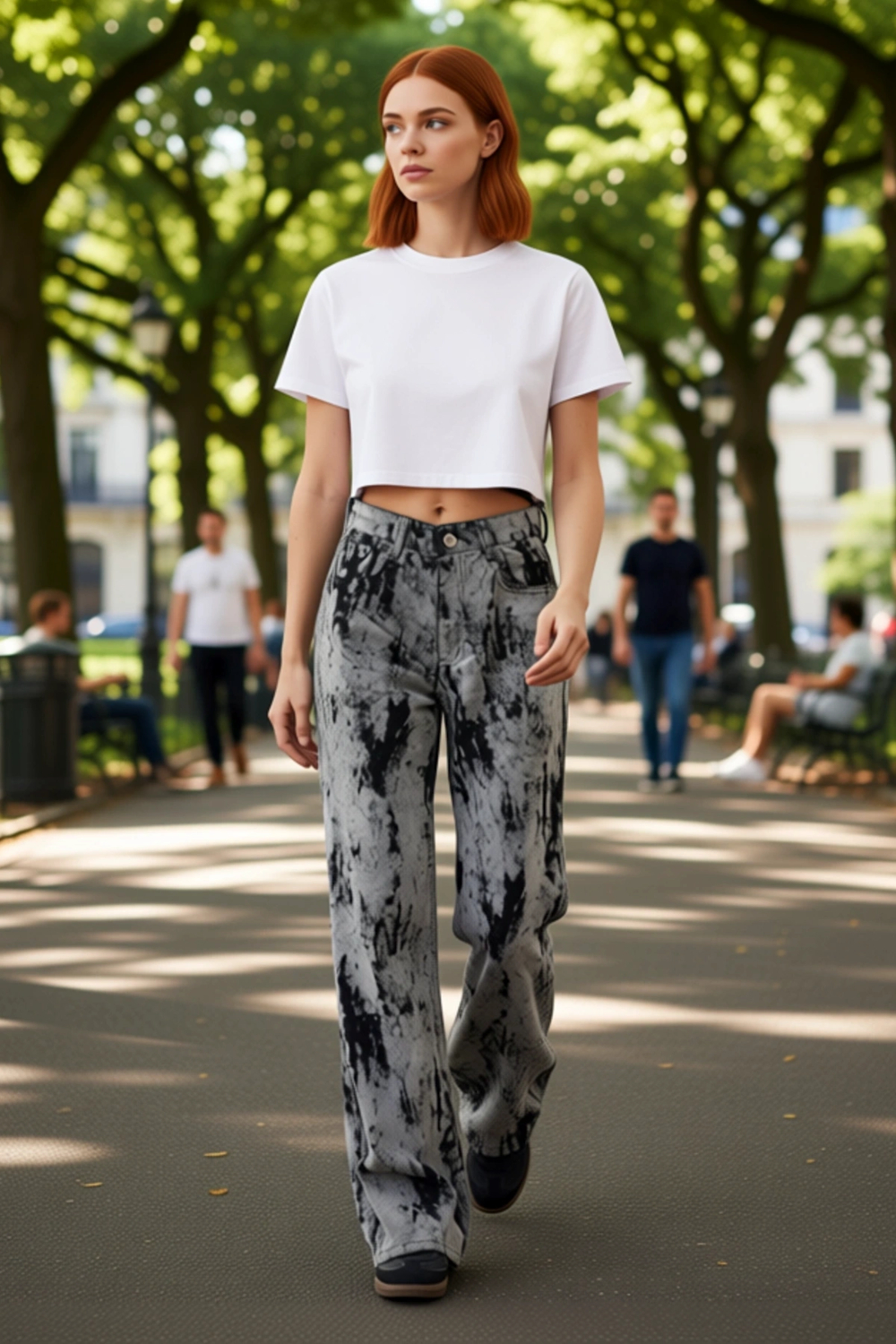 Kadın Desenli Yüksek Bel Wide Leg Denim Pantolon Fonksiyonel Dayanıklı Kaliteli Konforlu Şık