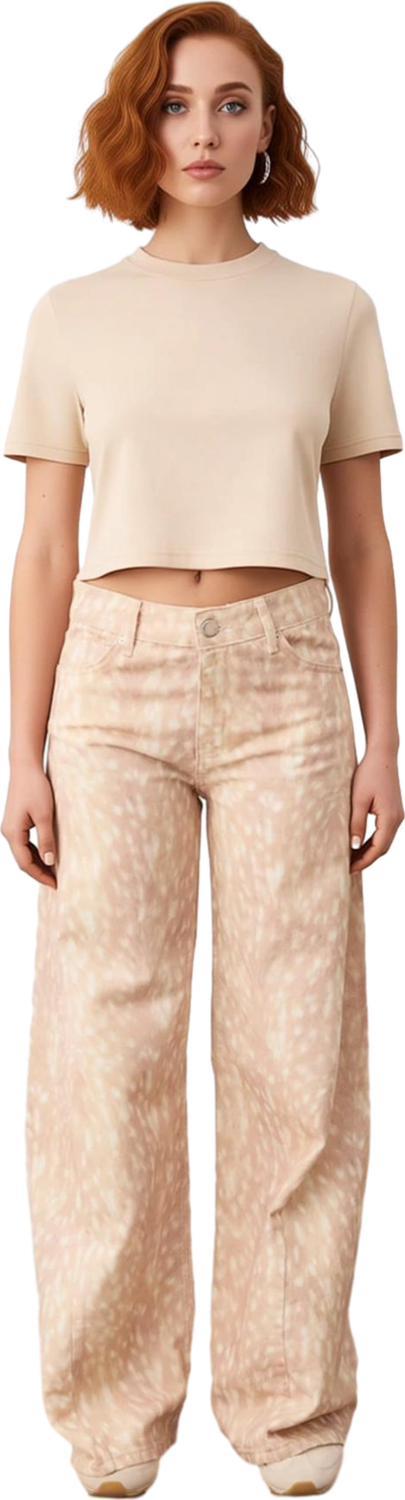Genç Kadın Düşük Bel Wide Leg Jean Animal Baskı Fonksiyonel Dayanıklı Kaliteli Konforlu Şık