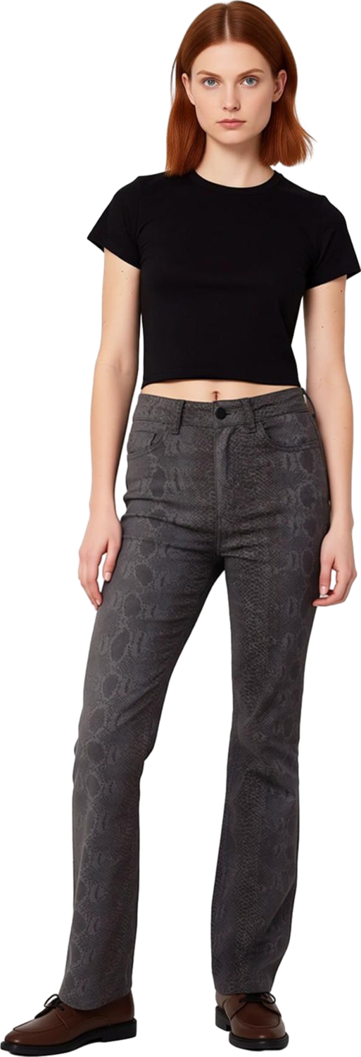 Kadın Flare Kesim Yılan Desenli Denim Pantolon Normal Bel Esnek Fonksiyonel Dayanıklı Spor