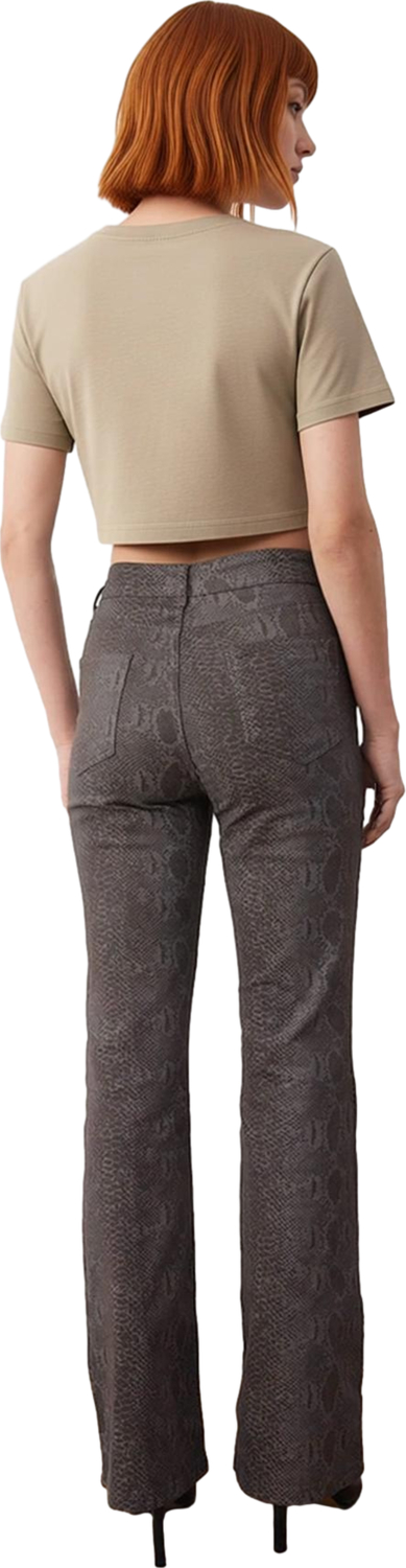 Kadın Flare Kesim Yılan Desenli Denim Pantolon Normal Bel Esnek Fonksiyonel Dayanıklı Spor