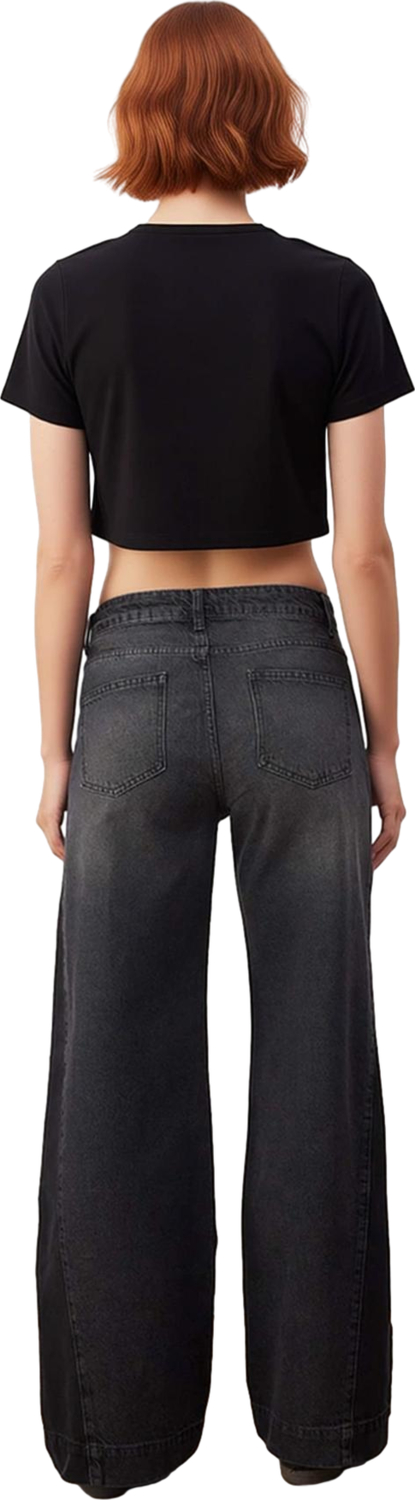 Kadın Geniş Paça Yüksek Bel Denim Pantolon Fonksiyonel Dayanıklı Kaliteli Konforlu Estetik