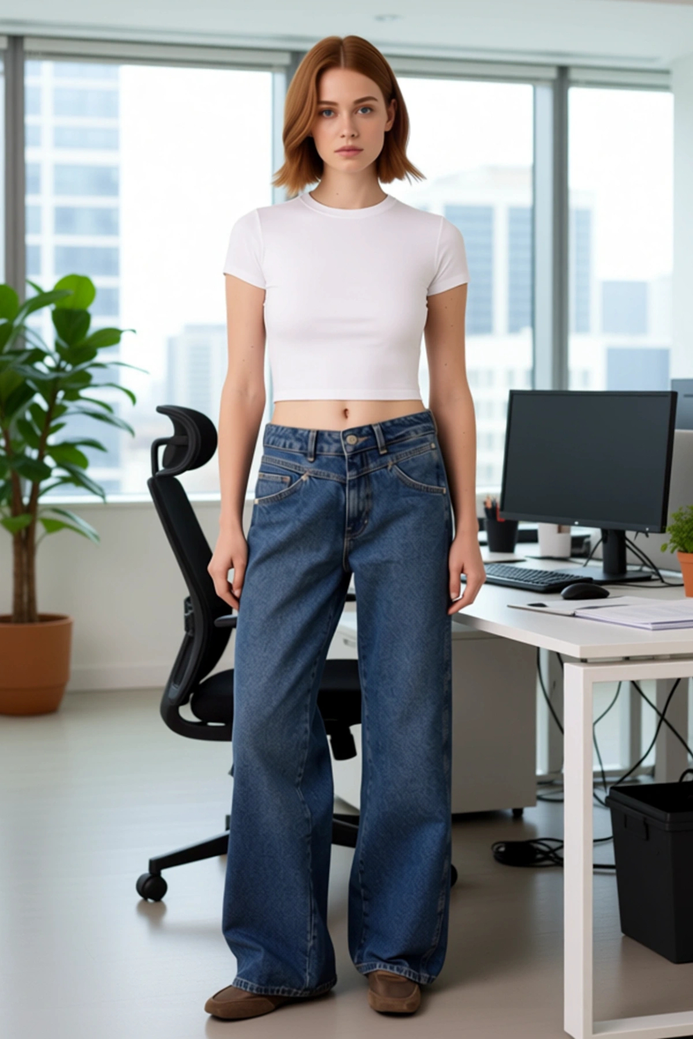 Kadın Dikiş Detaylı Wide Leg Jean Fonksiyonel Dayanıklı Kaliteli Konforlu Estetik Premium Şık