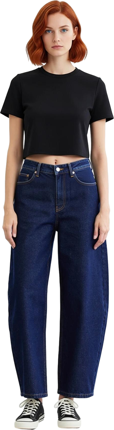 Kadın Yüksek Bel Geniş Paça Denim Pantolon Koyu Fonksiyonel Dayanıklı Kaliteli Konforlu Şık